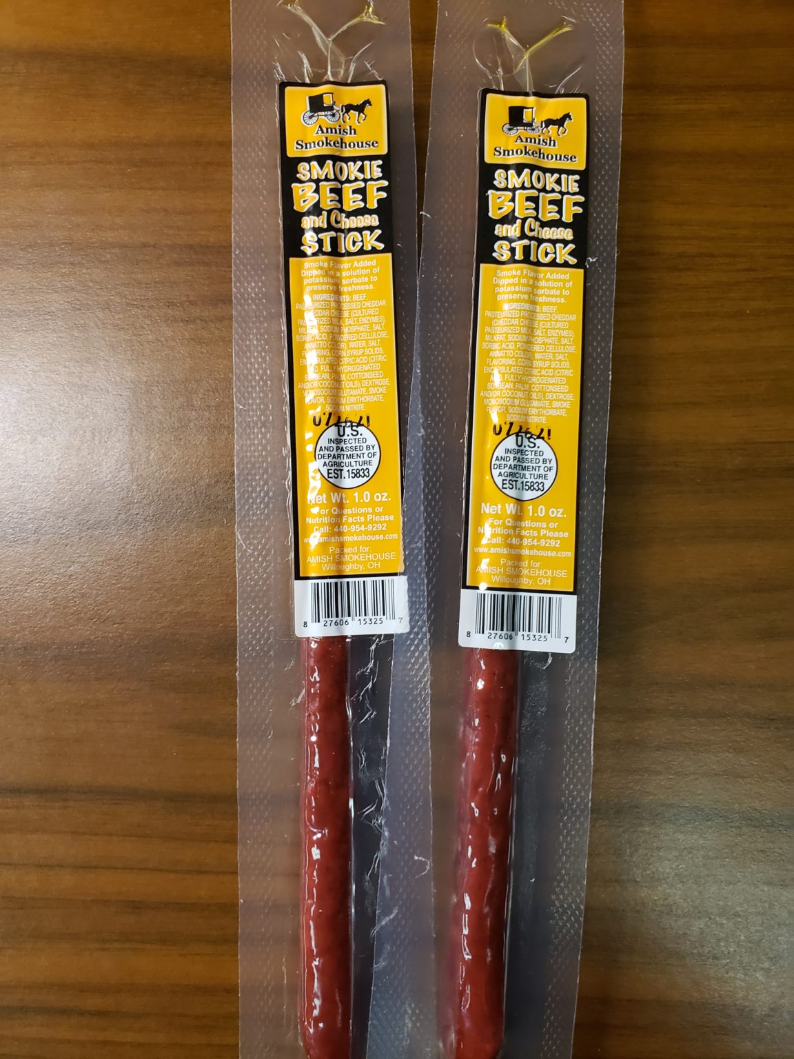 Beef & Cheese Beef Sticks 21 Ct. Individually Wrapped Amish Smoke House