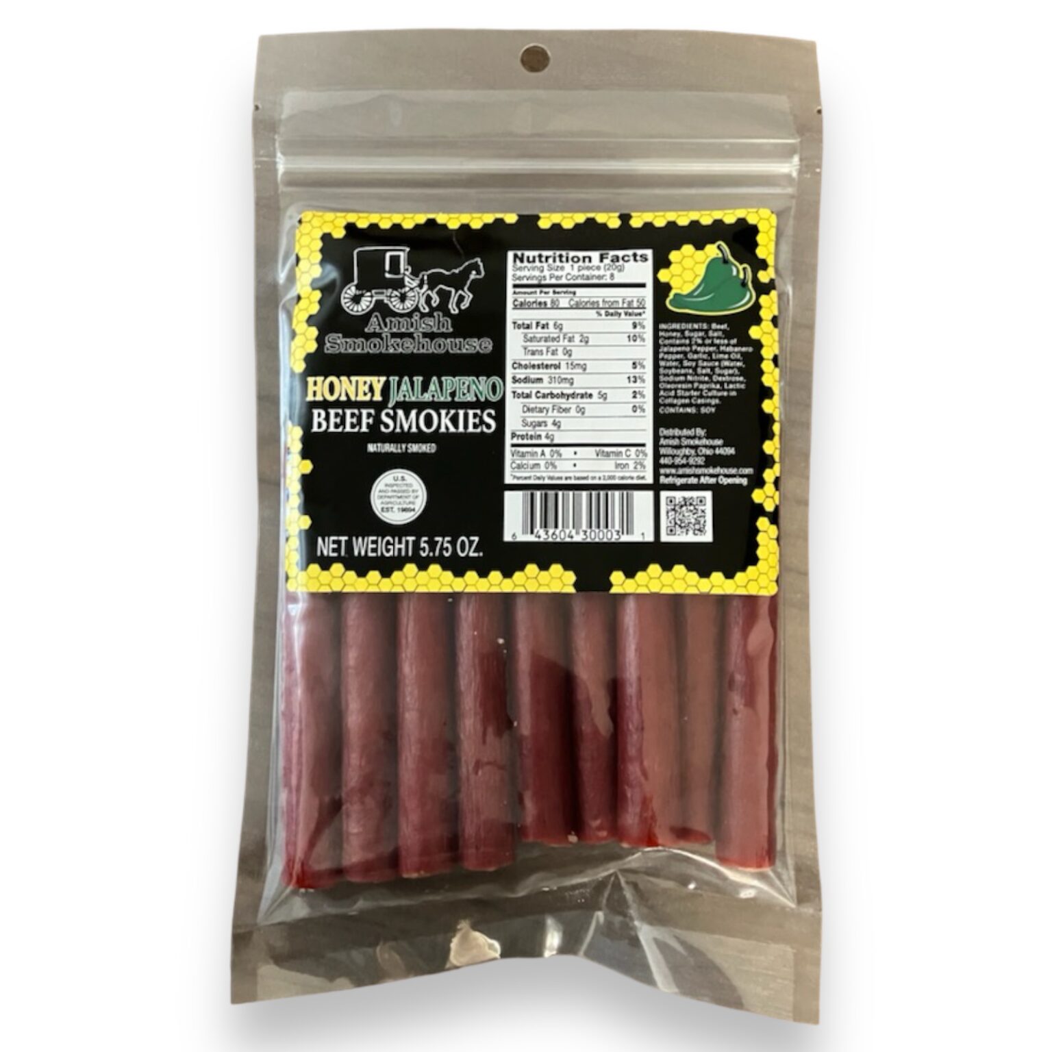 Amish Smokehouse Honey Jalapeno Beef Smokies, 5.75oz Bag - Amish Smoke ...