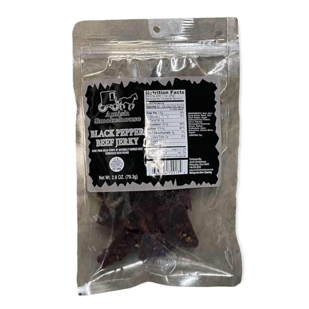 Black Pepper Beef Jerky 2.8oz Bag Amish Smoke House